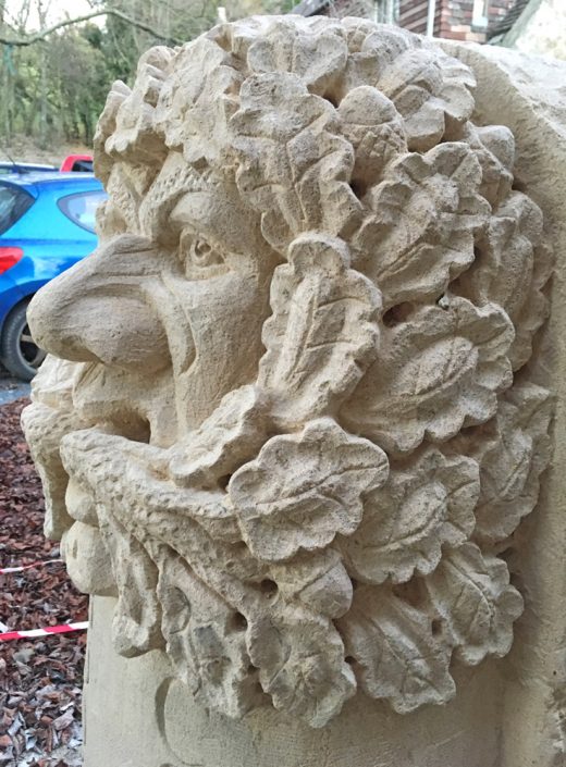 Close up of Bathstone Greenman Carving