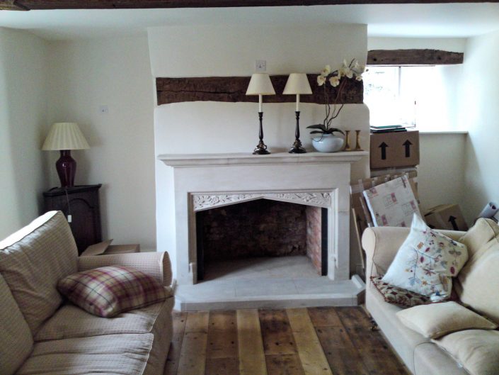 Large Chicksgrove stone Fireplace with Thisles and Roses in Spandrel